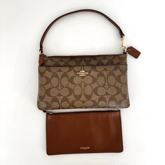 Coach Signature Shoulder Bag Baguette Pop-Out Removable Pouch F65806 Brown - Picture 4 of 14